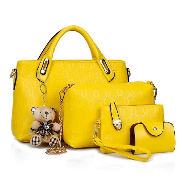 4 Bag Leather Purse PU Women's Pieces Set FashionChic