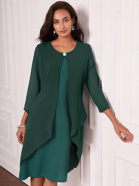 Women's Evening Dress Cape Sleeve Knee-Length Elegant Green FashionChic