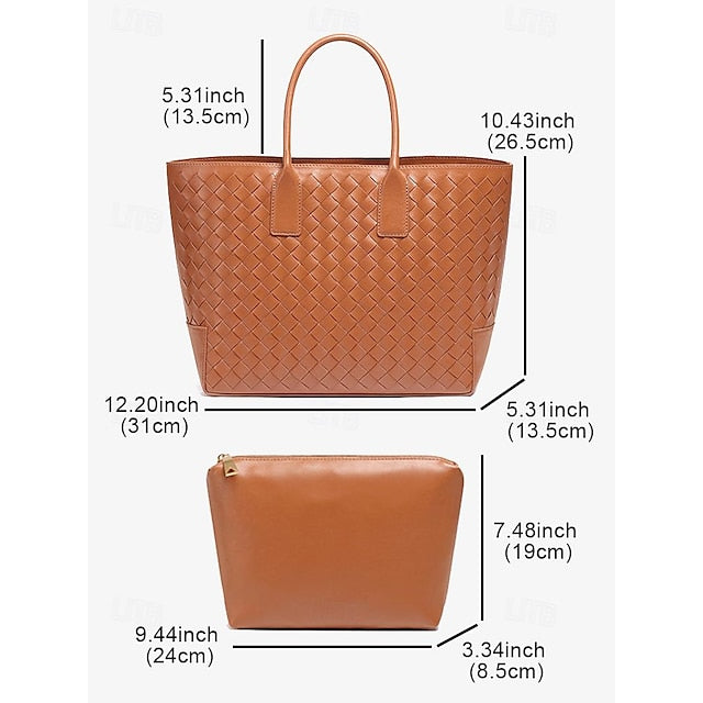Tote Brown Woven and Women's Leather Bag Stylish – FashionChic