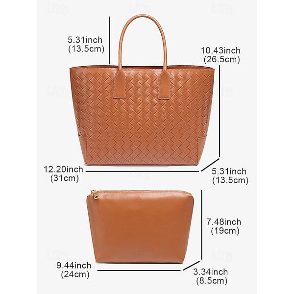 Woven Women's Stylish Brown and Leather Bag Tote – FashionChic