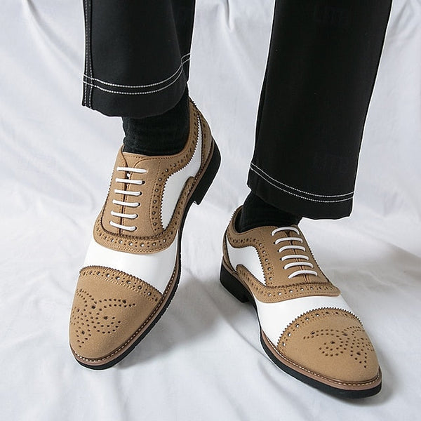 Men's Classic with Brogue Brown Oxford White Shoes and FashionChic