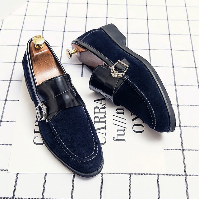 Patent and Leather Men's Loafers Strap Metal with Suede FashionChic