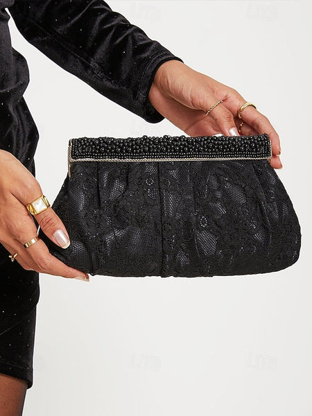 Beaded Black Women's with Bag Lace Clutch Elegant Evening FashionChic