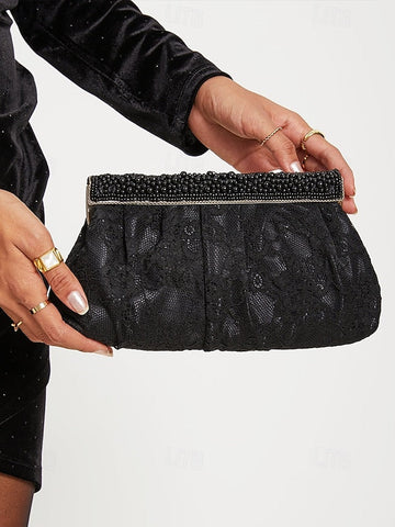 Beaded Black Women's with Bag Lace Clutch Elegant Evening FashionChic