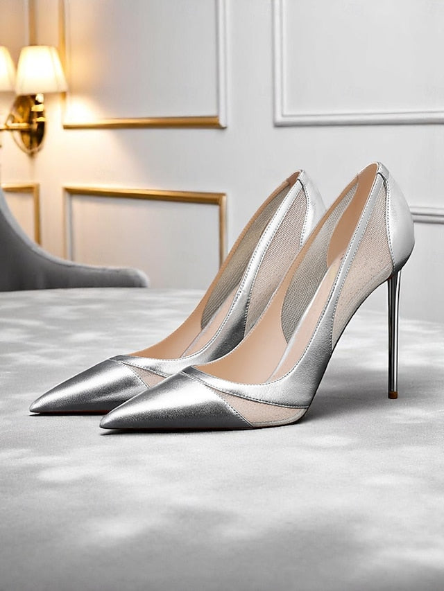 Detailing Suede Women's with Nude Toe Pumps Pointed Mesh FashionChic