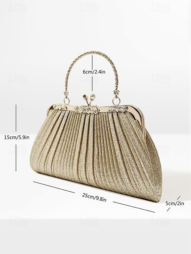 with Pleated Glitter Women's Vintage Clutch Evening Purse FashionChic