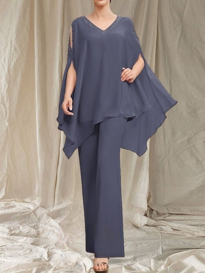 Neck the Guest Bride of V Wedding Pantsuit Dress Mother Elegant FashionChic
