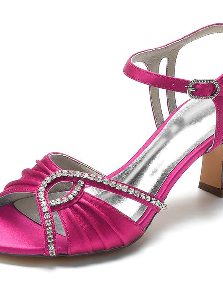 Women's Rhinestone Sandals Heeled Satin Navy – Blue FashionChic