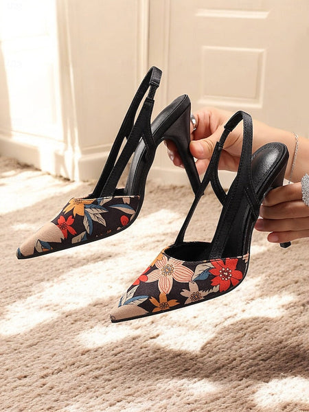 Heels Slingback – High Women's Floral Toe Pointed Elegant FashionChic