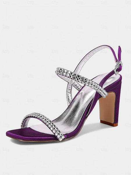 – Sandals Bridal White Women's Rhinestone Heel Block Prom FashionChic