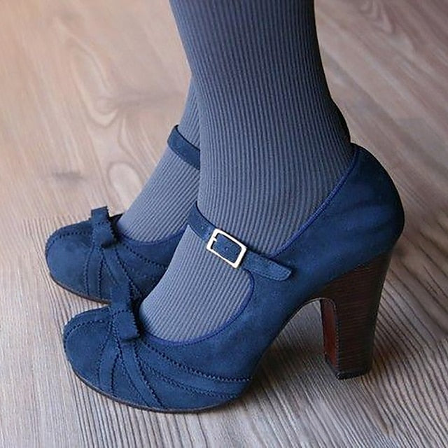 Suede and Heels Bow Jane with Mary Red Detail Black Women's FashionChic