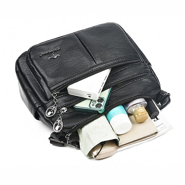 Bag Faux Crossbody Leather - Women's Shoulder Multi-Pocket FashionChic