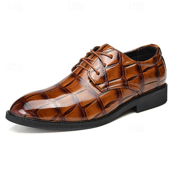 Shoes Dress Leather Brown Crocodile-Pattern Men's FashionChic