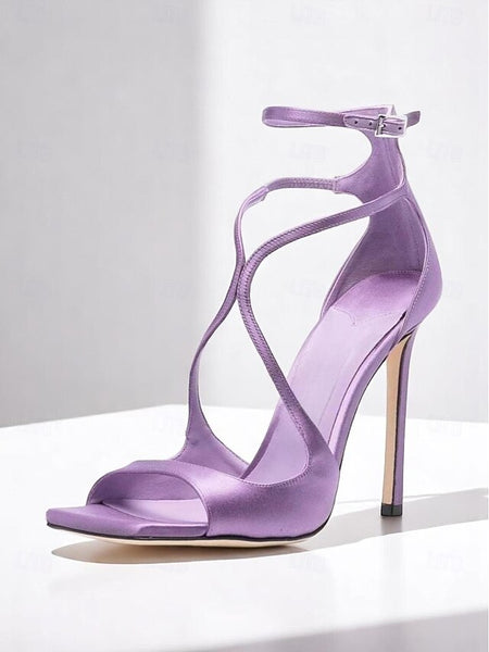 Stiletto Crisscross Heels Elegant - Women's Satin Lavender FashionChic