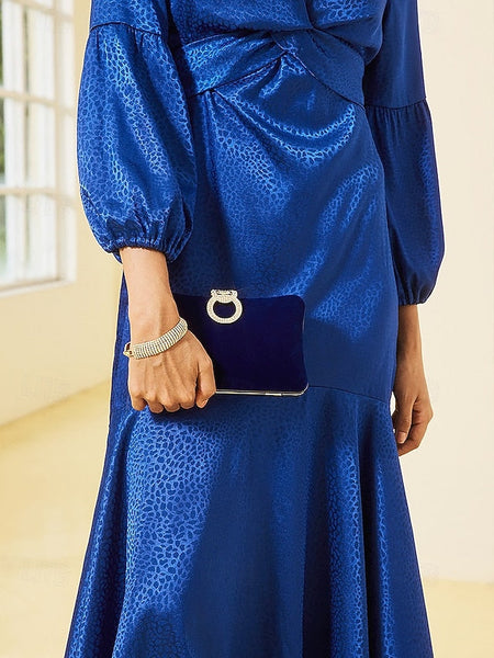 Velvet with Blue Bag Ring Clutch Rhinestone Women's Elegant FashionChic
