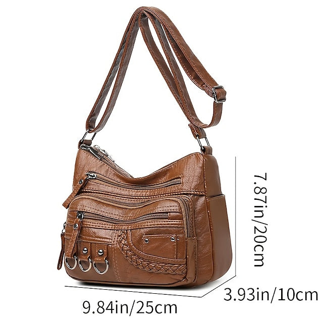 Multiple Crossbody with Vintage Leather Women's Faux Bag FashionChic