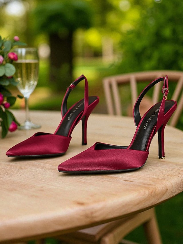 - Satin Purple Women's Elegant Pointed Heels Slingback Toe FashionChic