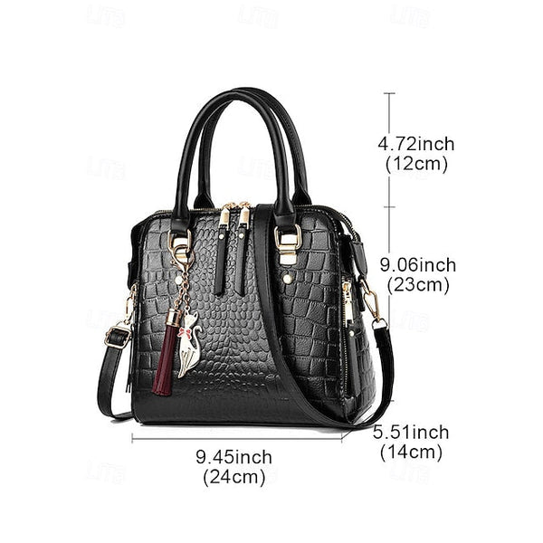 Crocodile Handbag with Women’s Leather Faux Tassel Pattern FashionChic