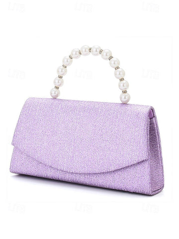 Women's Glitter Bag Clutch Handle with Pearl Purple – FashionChic