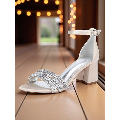 Satin Rhinestone Heel with Block Purple Women's Sandals FashionChic