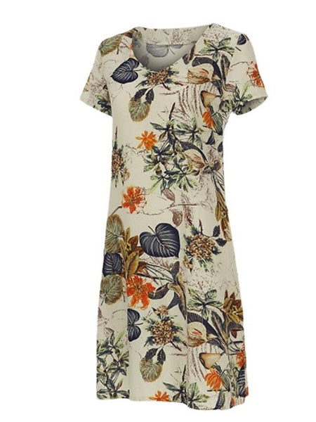 Women's Apricot Summer Spring Midi Dress Cotton Blend FashionChic