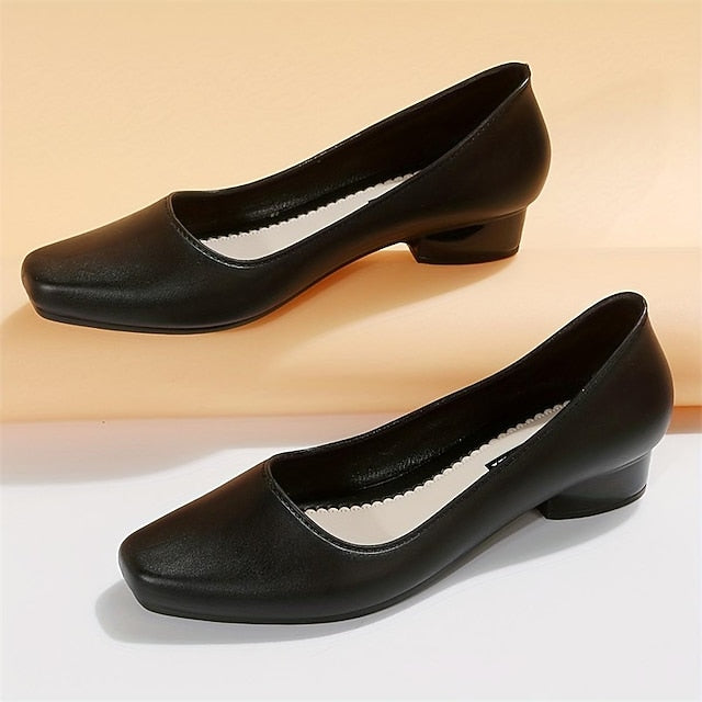 Heel Low Slip-On Pumps Black Classic Women's Toe – Round FashionChic