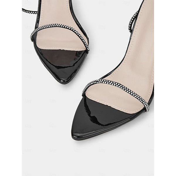 Lace-Up – Women's Rhinestone Sandals Black Sexy Stiletto FashionChic