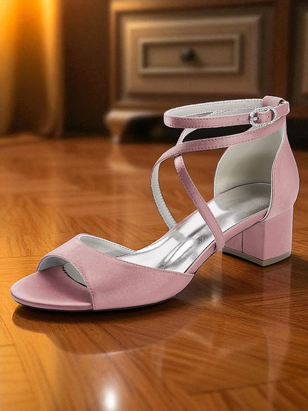 Sandals - Block with Ankle Heel Satin Elegant Strap Women's FashionChic