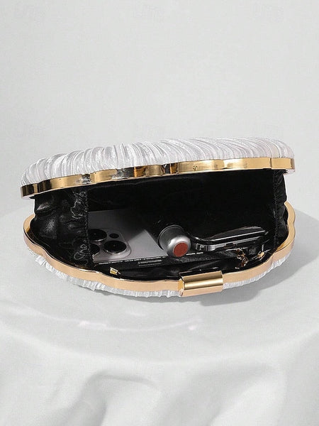 Satin Women's Evening Clutch Shell Purse Pleated FashionChic
