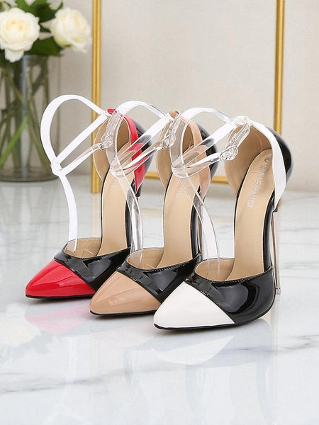 Black and Stiletto Red Pointed Women's Toe Patent Leather FashionChic