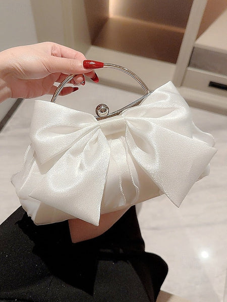 – Evening Bag Elegant Clutch Bow Satin Women's Pearl FashionChic