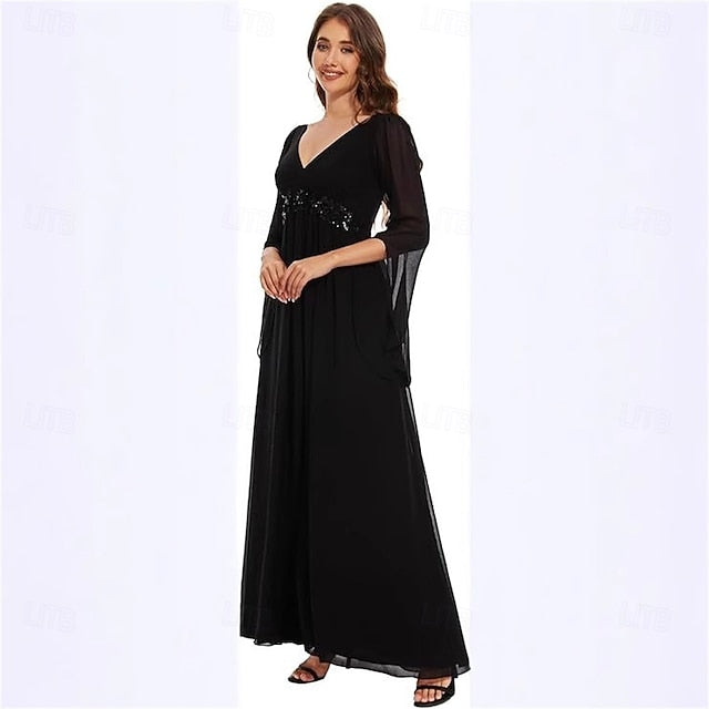 Elegant Simple the V Neck A-Line Bride Mother Dress of Floor FashionChic