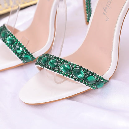 Ankle Stiletto Matching with Women's Heels Green Rhinestone FashionChic