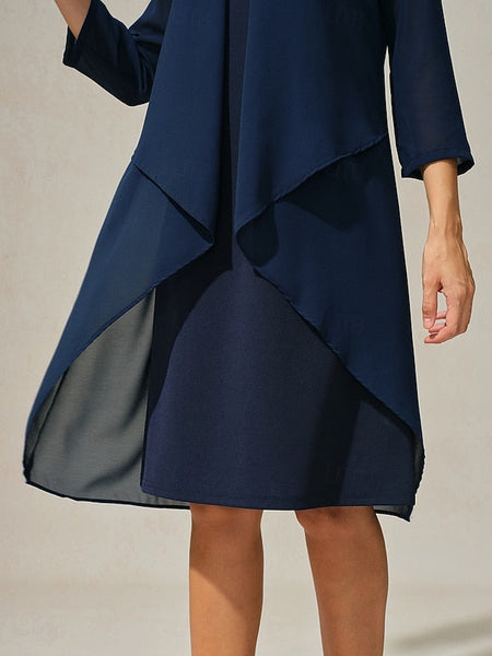 Women's Evening Dress Cape Sleeve Knee-Length Elegant Green FashionChic
