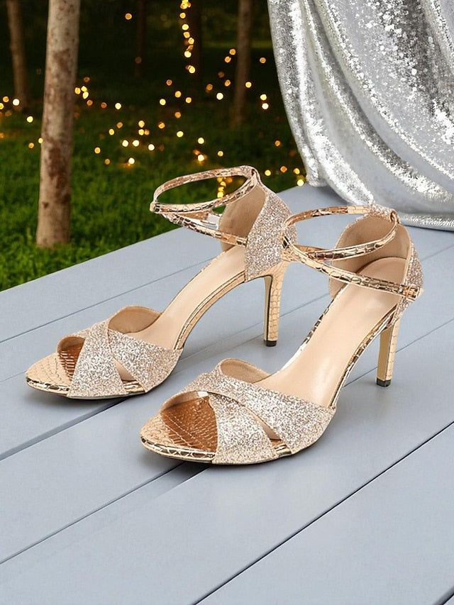 Strappy Heel Sandals Women's - Glitter Silver High FashionChic