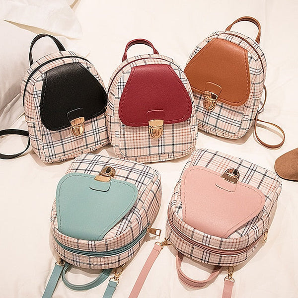 Leather Backpack Mini Buckle – with and Stylish Plaid Flap FashionChic