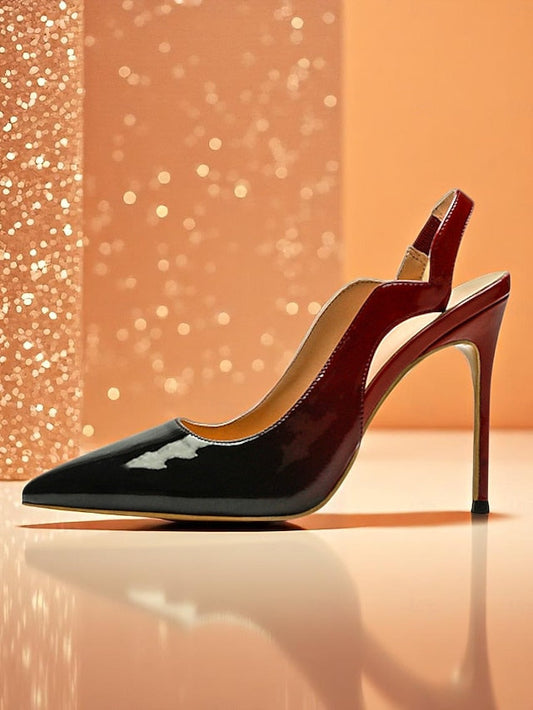Slingback Women's Leather and Black Red Heels Patent FashionChic