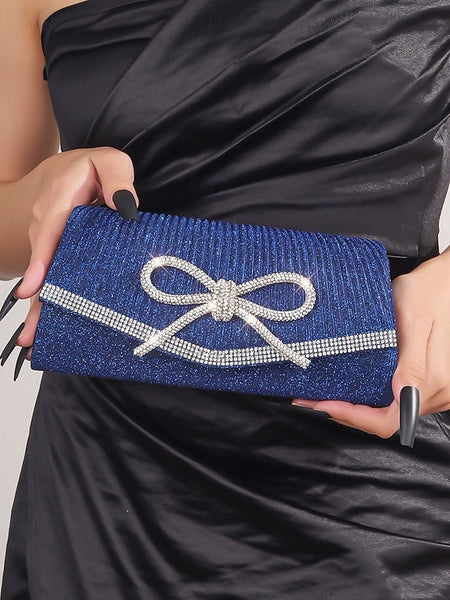 Purse Accent Blue Bow Rhinestone Clutch Glitter with FashionChic
