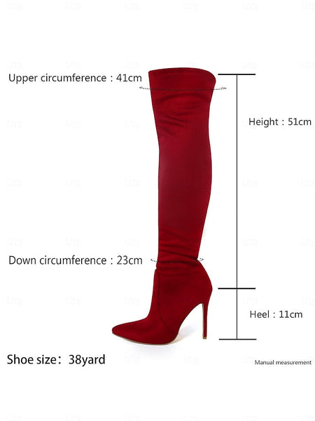 Boots Suede - Red Pointed Women's Toe Over-the-Knee FashionChic