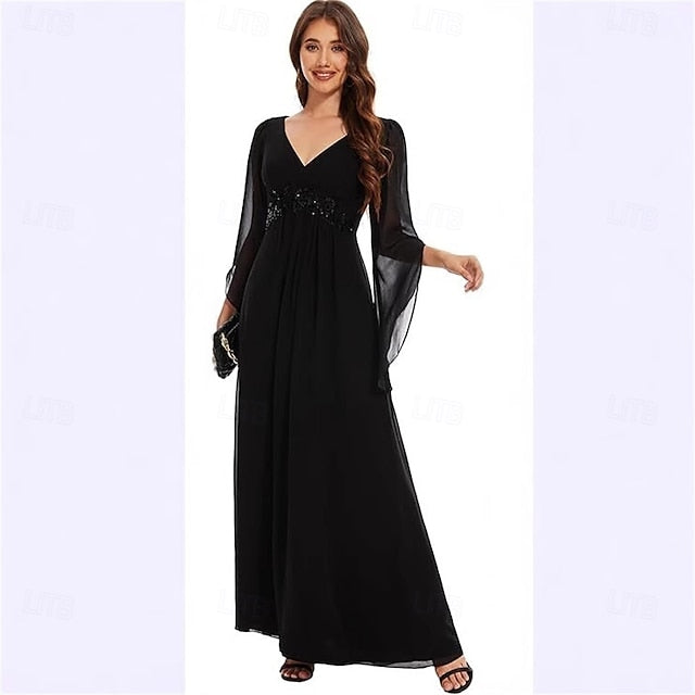 Elegant Simple the V Neck A-Line Bride Mother Dress of Floor FashionChic