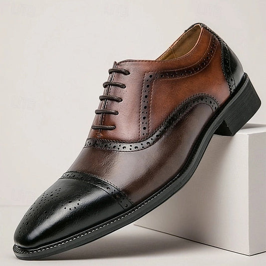 Men's Faux Shoes Leather Brown Oxford Wingtip – Black and FashionChic