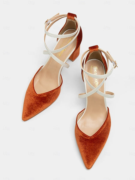Chic - Heels Strap Two-Tone Ankle Suede Women's Elegant FashionChic