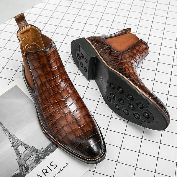 Boots – Chelsea Brown Men's Crocodile Pattern Slip-On FashionChic