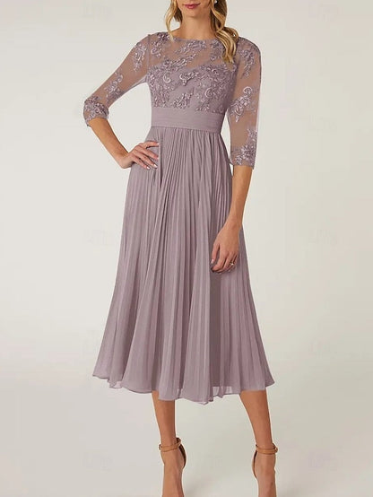 of Elegant the Neck Crew Dress Mother A-Line Bride Wedding Guest FashionChic
