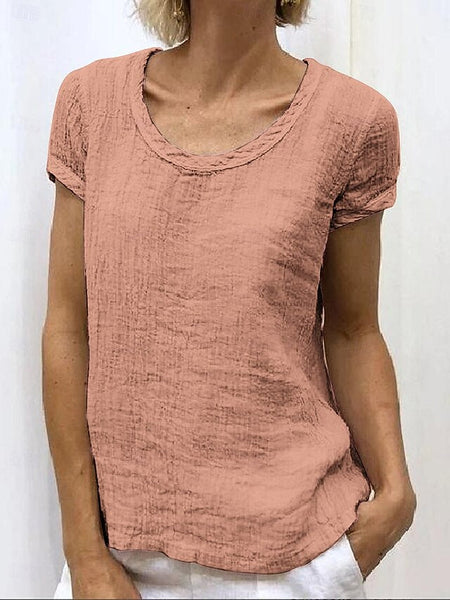 Women's Shirt Cotton Linen Shirts Blouse Plain Basic Short FashionChic