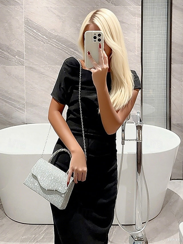 Glitter Rhinestone – with Handle Silver Handbag Women's FashionChic