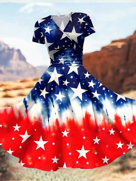 Women's Patriotic  Midi Dress Dress Fit And Flare Dress FashionChic