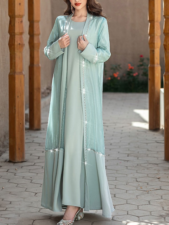 Bride Neck Elegant Crew Floor Vintage Dress A-Line the of Mother FashionChic