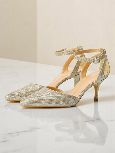 Gold Glitter Ankle Heels Strap Women's FashionChic