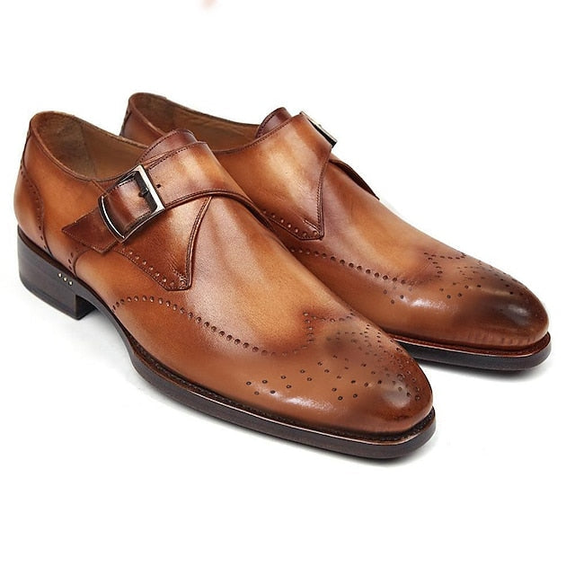 Monk Leather Dress Shoes Faux – Men's Brown Classic Strap FashionChic
